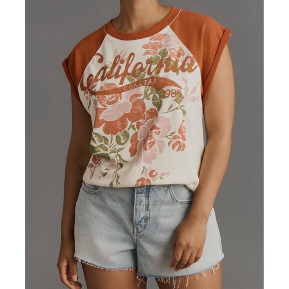 Pilcro Anthropologie Muscle Sweatshirt Size S Cream Floral Graphic - Picture 5 of 10